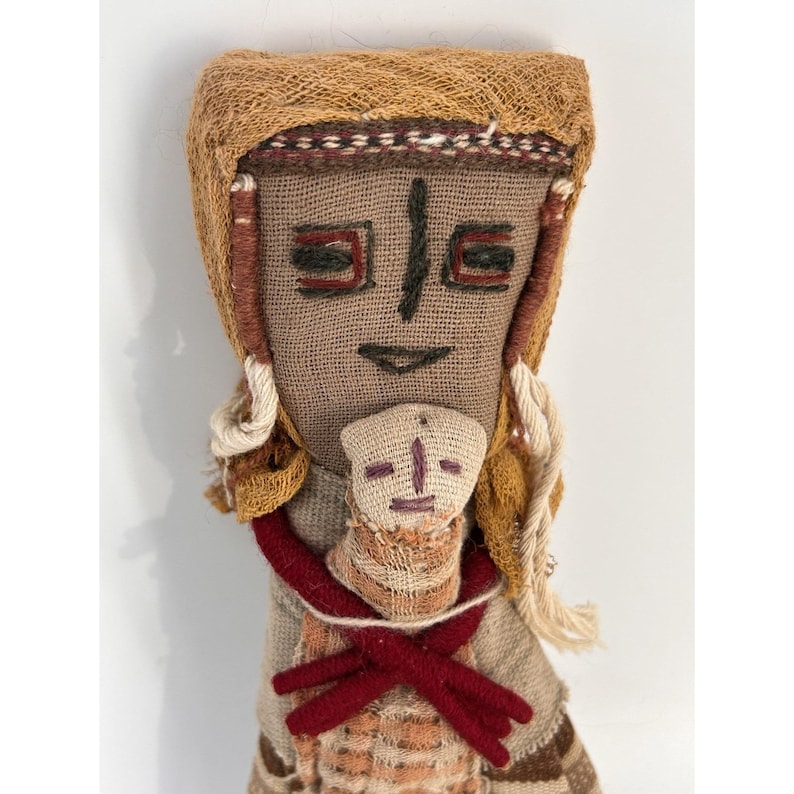 Vintage Chancay Peruvian Funerary Doll 10.5" Tall Mother & Child Burial Doll image 2