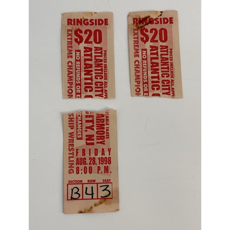 Vintage ECW Live Event Tickets Wildwood NJ August 1998 Ringside Ticket Stubs image 1
