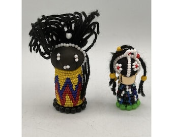Hand Beaded Ndebele Sangoma Zulu Doll South Africa Folk Art 3 inch Lot Of 2