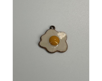 Vintage Fried Egg Charm Enamel And Gold Toned