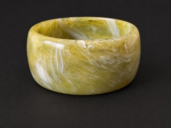 Organic Modern Green Marbled Lucite Bangle Sculptural Mid Century Bracelet