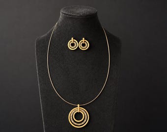 Modernist Circle Pendant Necklace Earrings Set Minimalist Geometric Statement Jewelry