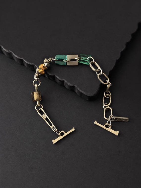 Modernist Architectural Studio Jewelry Convertible Bracelet Pewter Resin Anne-Marie Chagnon