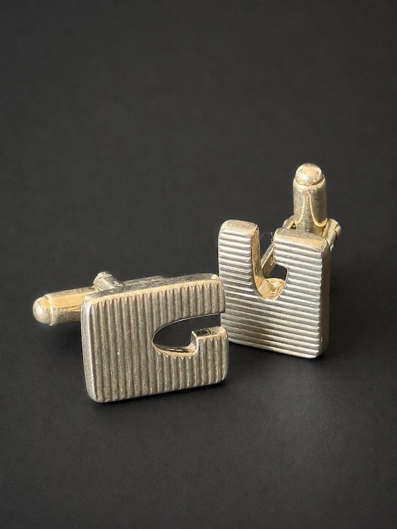 GUCCI　グッチ　GGロゴ　カフリンクス　ゴールド系　レトロ　ヴィンテージ Gucci G Logo Ribbed 925 Sterling Silver Cufflinks Vintage