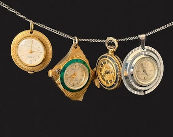 Vintage Pendant Watch Charm Necklace | Mid Century Statement Jewelry | Novelty Fish Watch