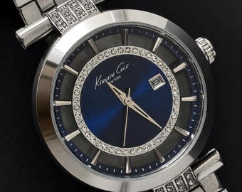 Kenneth Cole Transparency Blue Crystal Watch KC10021108 Modern Glam Dress Power Cocktail Statement
