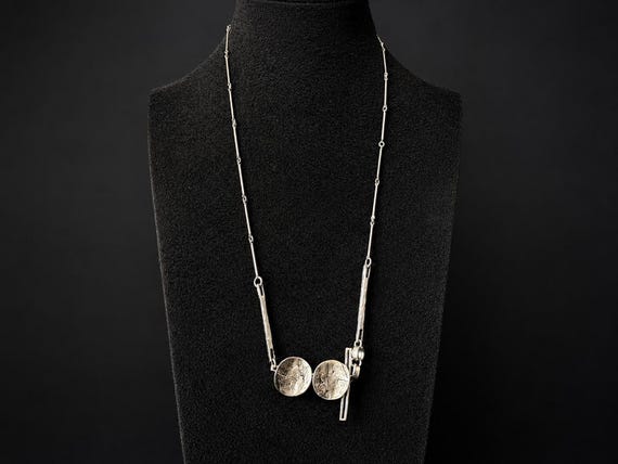 Architectural Asymmetrical Pewter Necklace Abstract Modernist Canadian Jewelry Anne Marie Chagnon
