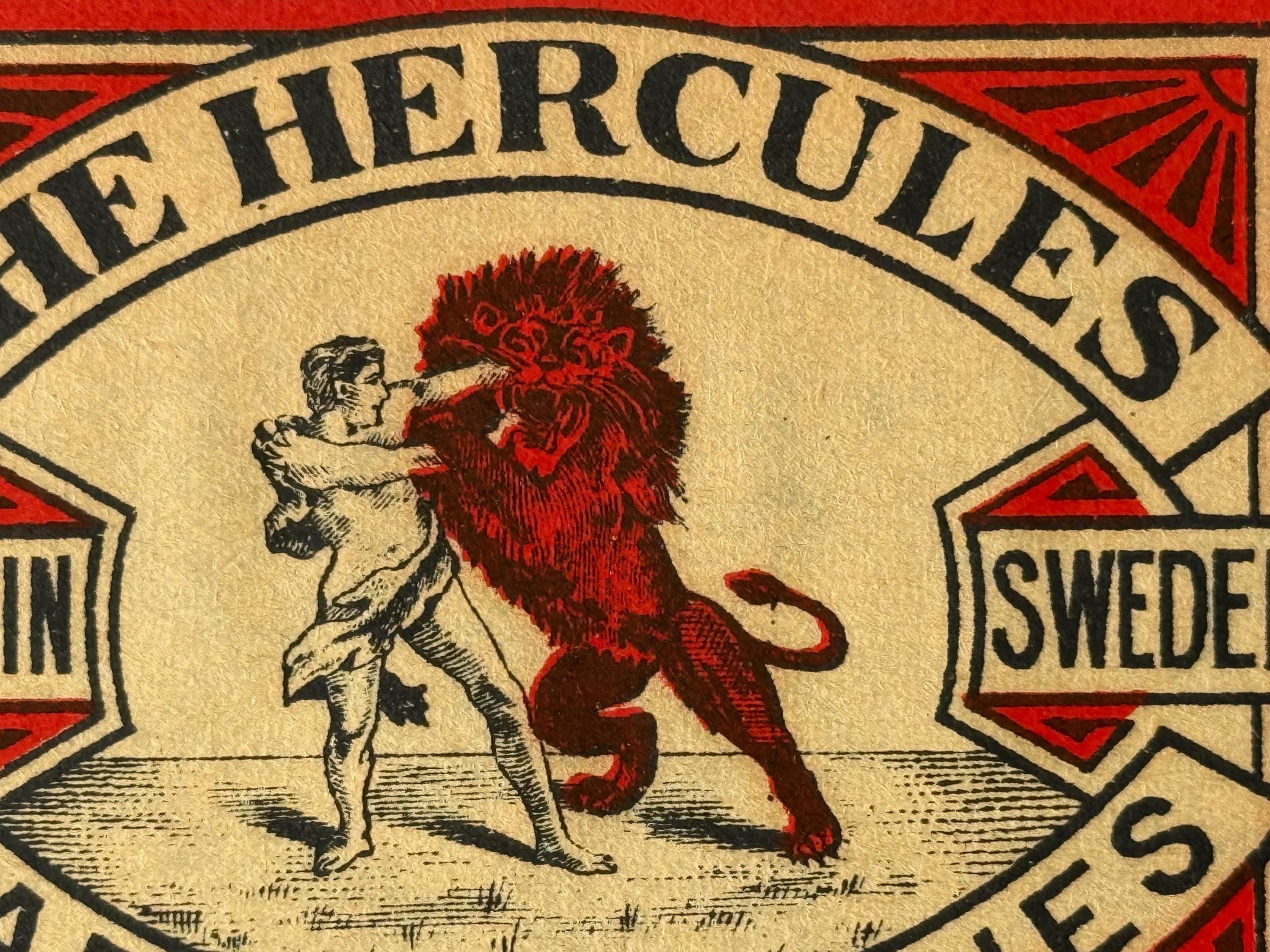Vintage “the Hercules” Matchbox Label – Swedish Lion Wrestling