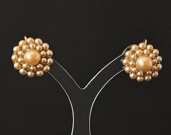 Vintage EVCO Pearl Cluster Earrings Screwback 1950s Mid Century Bridal