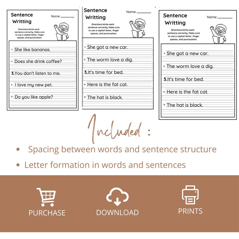 Sentence Tracing Worksheets for Kids | Learn to Read Write Sentences ...