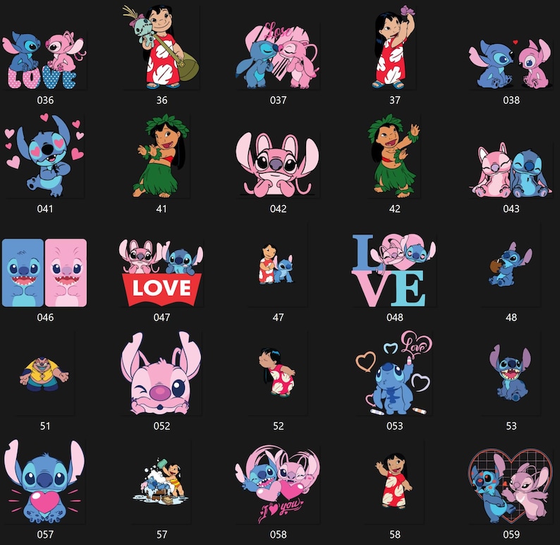 Lilo and Stitch Clipart Bundle, Lilo and Stitch SVG PNG, Cute Lilo, Stitch, Angel Watercolor Clipart Hand drawn Stitch Art, Lilo & Angel PNG