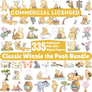 Winnie the Pooh Watercolor Digital Kit, Classic Winnie The Pooh PNG Clipart Bundle, Vintage Pooh Baby Shower, Nursery Digital Download