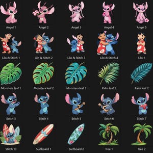Lilo and Stitch Clipart Bundle, Lilo and Stitch SVG PNG, Cute Lilo, Stitch, Angel Watercolor Clipart Hand drawn Stitch Art, Lilo & Angel PNG