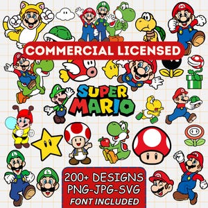 Super Mario SVG Bundle for Cricut and Sublimation, Mario Cut Files, Mario Clipart, Super Mario Font, Mario PNG, Mario Family Svg,Layered Svg