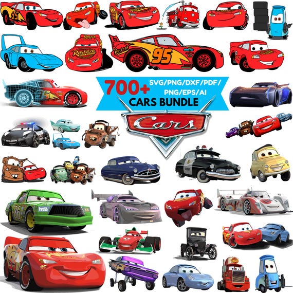 Cars PNG Cliparts Bundle, Lightning McQueen Tow Mater, Cars Characters PNG Cartoon Cliparts, Shirt, Cake Topper, Birthday, Cars Sublimation