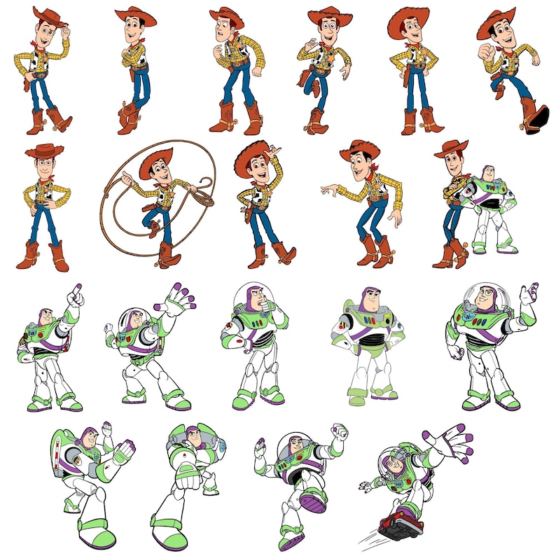 Toy Story SVG Clipart Bundle & Alphabet, Buzz Lightyear Woody Jessie PNG, Toy Story Cut Files for Cricut Silhouette, Digital Download PNG