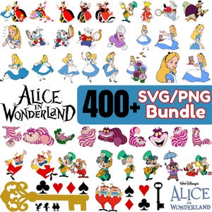 Alice in Wonderland SVG PNG Bundle, Queen of Hearts, Mad Hatter, Cheshire Cat, Red Queen, White Rabbit Clipart, T-Shirt Design Digital Files