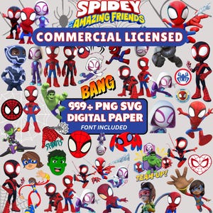 Spidey Clipart Bundle, Spidey SVG, Spidey and his Amazing Friends png and Digital Papers, Superhero SVG, Spidey alphabet, Digital Download