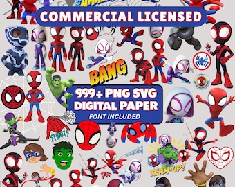 Paquete de imágenes prediseñadas de Spidey, imágenes SVG de Spidey, imágenes PNG y documentos digitales de Spidey y sus increíbles amigos, imágenes SVG de superhéroe, alfabeto de Spidey, descarga digital
