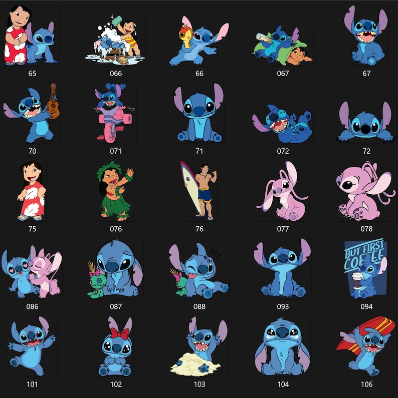 Lilo and Stitch Clipart Bundle, Lilo and Stitch SVG PNG, Cute Lilo, Stitch, Angel Watercolor Clipart Hand drawn Stitch Art, Lilo & Angel PNG