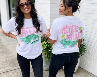 Later Alligator PNG-After While Crocodile PNG | Crocodile Front and Back Design PNG-Hand Drawn Hand Lettered | Preppy Gator Gift