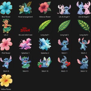 Lilo and Stitch Clipart Bundle, Lilo and Stitch SVG PNG, Cute Lilo, Stitch, Angel Watercolor Clipart Hand drawn Stitch Art, Lilo & Angel PNG