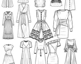 Misshfr Procreate Brushes for Fashion Designers: Line Drawings of Dresses and More - 100+ Different Styles