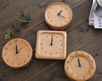 Handmade Beech Wood Desk Clock, Silent Minimalist Table Clock, Custom Engraved Home Decor