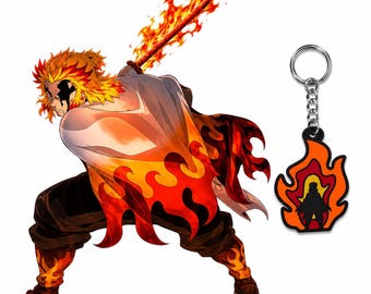 Rengoku Flame Hashira 3D Gedruckt Schlüsselanhänger, Demon Slayer Anime Zubehör