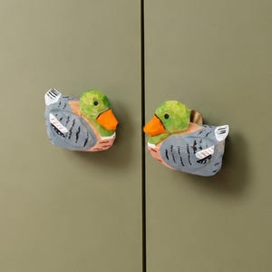 Hand Carved Wooden Duck Drawer Knobs | Painted Animal Cabinet Pulls, Kids Room Decor