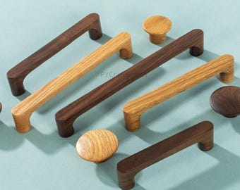 Ladeknoppen natuurlijk wit eiken en walnoot: Houten handgrepen keukenkast, dressoirknop