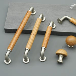 Wooden Cabinet Pulls knobs: Wood Nickel Kitchen Drawer Handle, Cupboard Knob pull