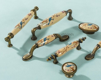 Keramische keukenkastgrepen, ladegrepen vogeltak, antieke koperen knoppen trekbeslag