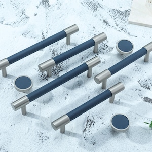 Dark Blue Leather Cabinet Handles: Pink Green Brass Drawer Pulls, Modern Home Decor