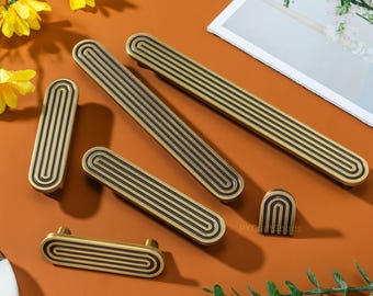 Massief messing ladegrepen, vingerafdruk gebogen kastgrepen, antiek bronzen knoptrekker