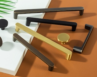 Massief messing keukenkastgrepen, antieke bronzen ladeknoppen, zwarte kastgreep