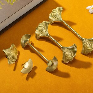 Ginkgo Gold Fun Cabinet Pulls, Gold Drawer knobs Handles, Unique Wardrobe Cupboard Pull hardware