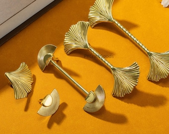 Ginkgo Gold Fun Möbelknäufe, Gold Schubladenknäufe, einzigartige Garderobe Schrank Pull-Hardware