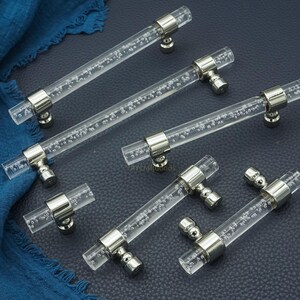 Uchwyty do drzwi z akrylu Bubble, gałki do szuflad komód, uchwyty do szafek kuchennych w kolorze srebrno-złotym z możliwością personalizacji