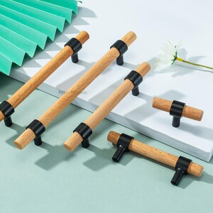 Natural Wood Drawer Knobs hardware, Beech Walnut Kitchen Cabinet Pulls ,Wooden Wardrobe Handles