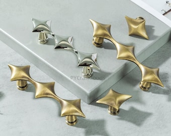 Antieke koperen ladeknop, keukenkastgrepen met zilveren kruis, unieke hardware voor kasttrekker