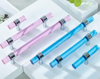 Rozeblauwe acryl kastgrepen, doorzichtige ladeknoppen trekt, kastknop trekt, garderobebeslag