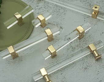 Square Acrylic Drawer Pulls,Clear Dresser Knob,Silver Gold Kitchen Cabinet Handle Customizable