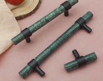 Green White Marble Kitchen Handles, Brass Drawer Knobs Pulls , Black Cupboard Wardrobe handle Pull