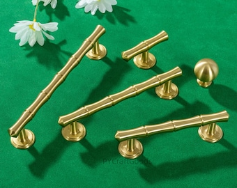 Massief messing bamboe lade trekt knoppen, gouden keukenkastgrepen, knopgreep gepolijst chroom