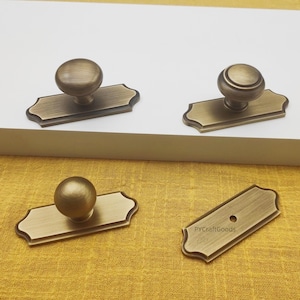 Antique Brass Knobs with plate , Vintage Kitchen Cabinet Knobs Hardware, Unique Dresser Cupboard Pull