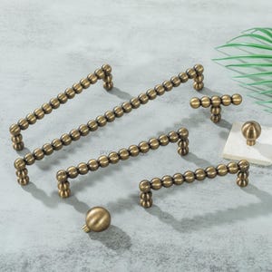 Antique Brass Drawer Pulls, Beaded Gold Kitchen Cabinet Handles, Unique Dresser Knob Hardware