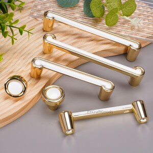 Gold White Drawer pulls Knobs ,Unique Kitchen Cabinet Door Handles ,Modern Knobs Pull