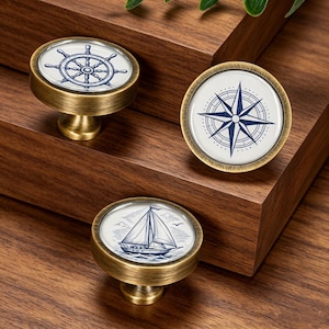 Nautical Cabinet Knobs | Coastal Drawer Pulls , Anchor Ship Wheel Lighthouse Compass Sailor Skull