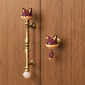 Fox Cabinet Pull, Antique Bronze Drawer Handle, Animal Stone Knob, Kids Dresser Hardware